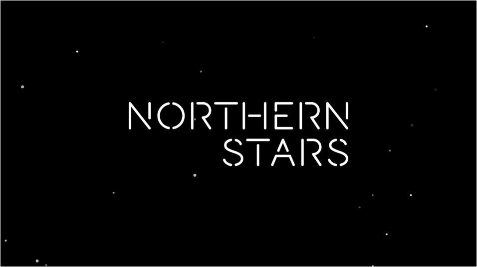 A black background with the words NORTHERN STARS in white neon in the centre.