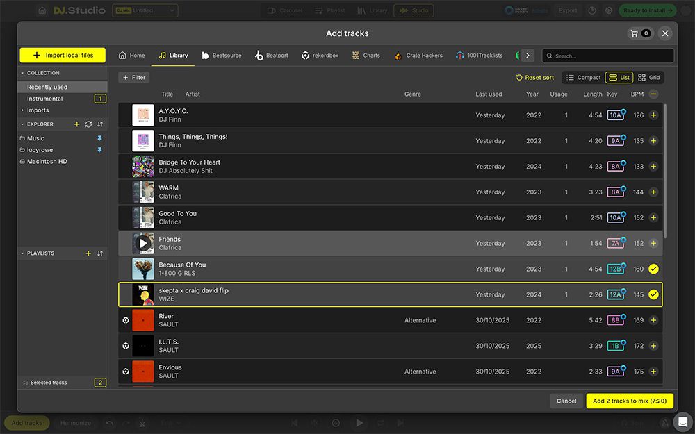 The Add Tracks Window in DJ Studio.