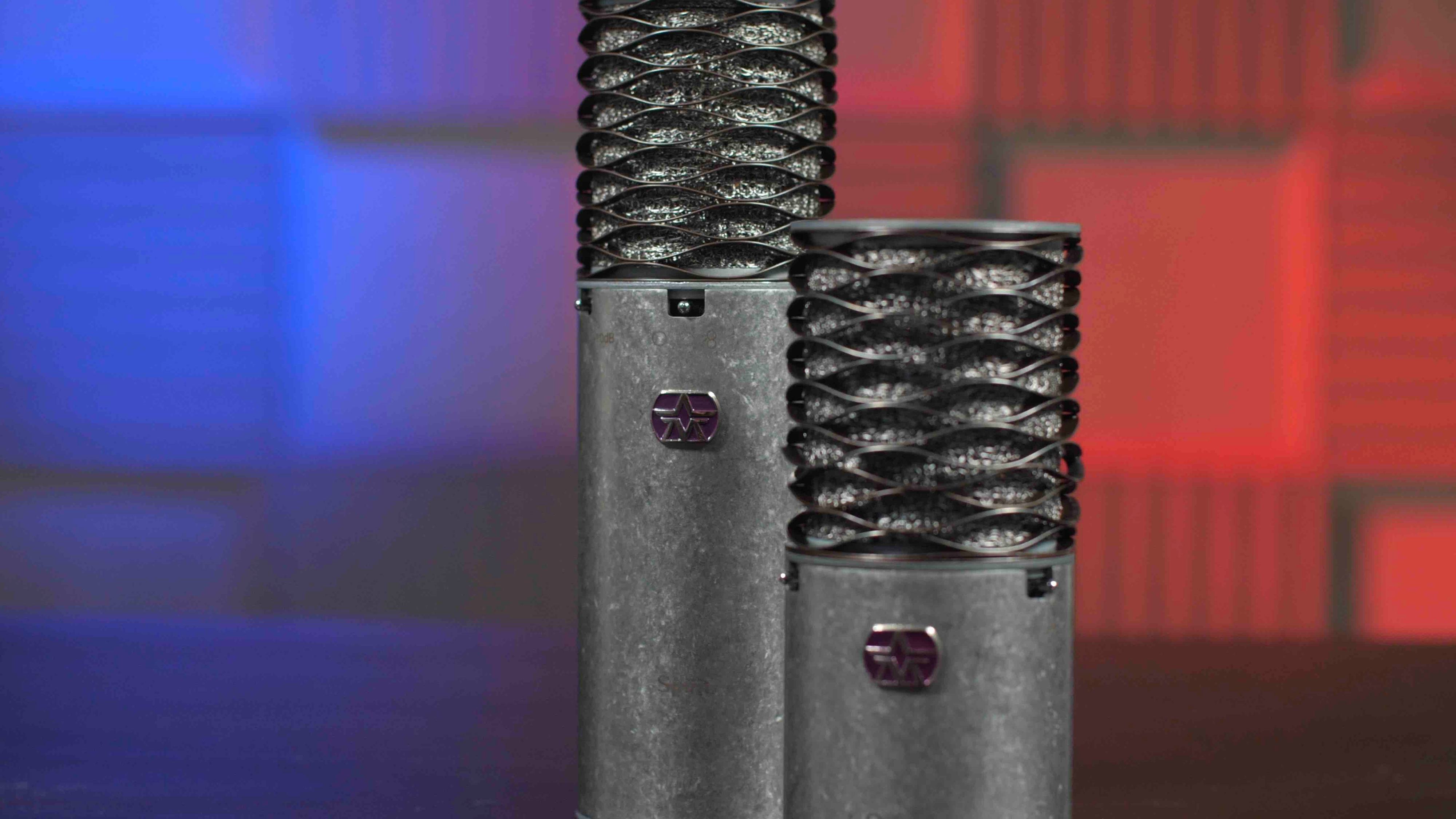 Image shows the Aston Spirit microphone and the Aston Origin microphone placed in front of it.