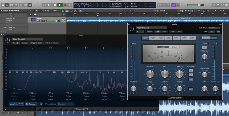 Image is a screenshot from Apple Logic Pro showing an audio track being analysed and processed.