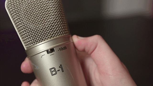 Image is a close-up of the different recording settings switch on the Behringer B-1 microphone.