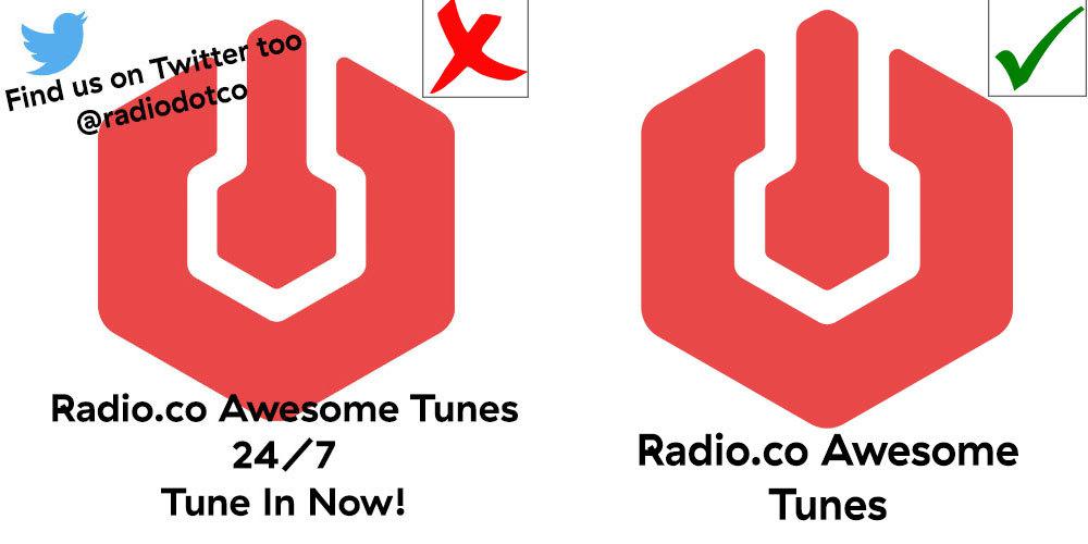 Image shows two example logos side by side, on the left is a cluttered example with a lot of text and a Twitter icon. On the right is a more simple version, excluding the Twitter logo and with less text.