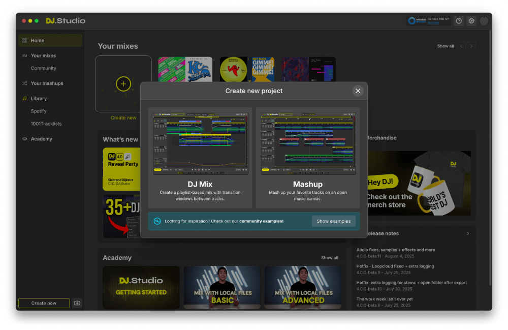 Image shows the New Project Window in DJ Studio.