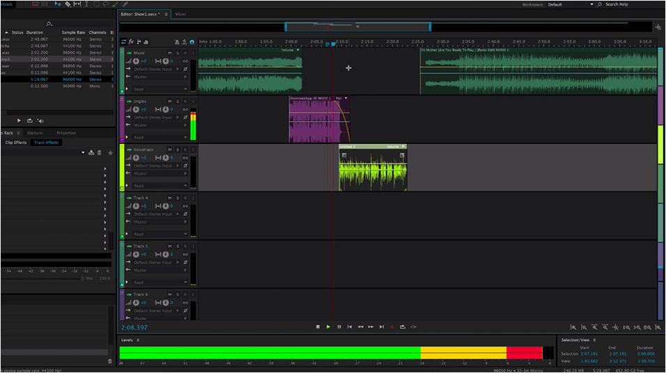 Image is a screenshot showing the multitrack tab within Adobe Audition.