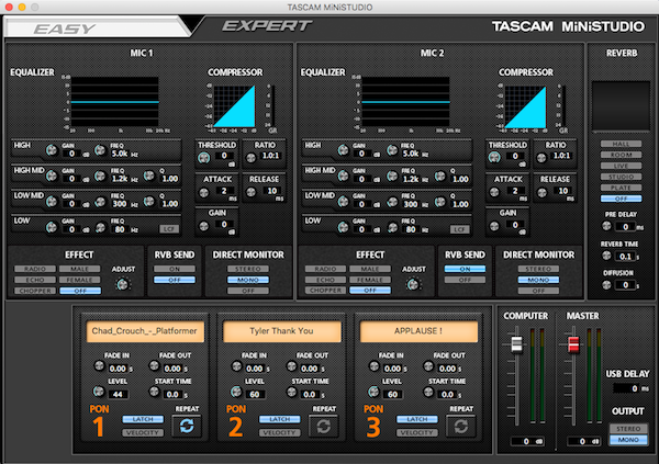 Image is a screenshot of the accompanying software for the Tascam MiniStudio Creator US-42.