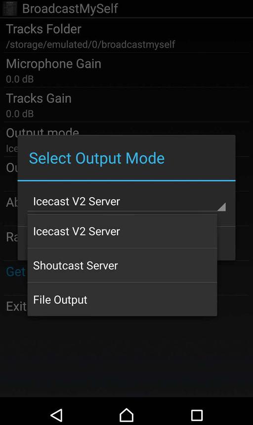 This is a black screenshot of the selection of output page. It shows the process of selecting an output mode.