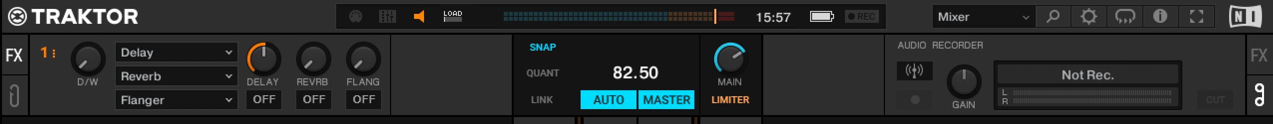 This is a thin black strip of a screenshot illustrating how to broadcast through Traktor. This is step 1 of the process.