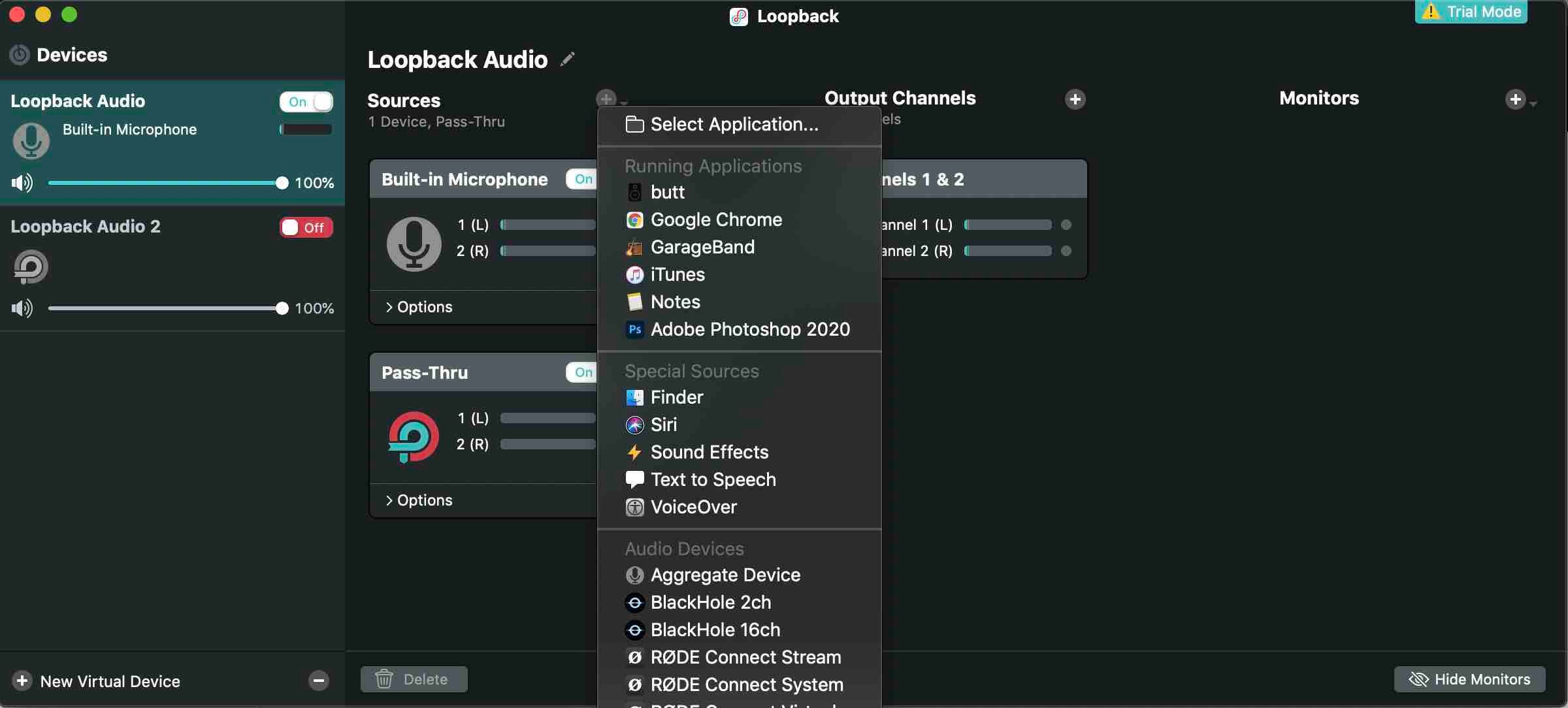 Image is a screenshot showing the Loopback main interface.