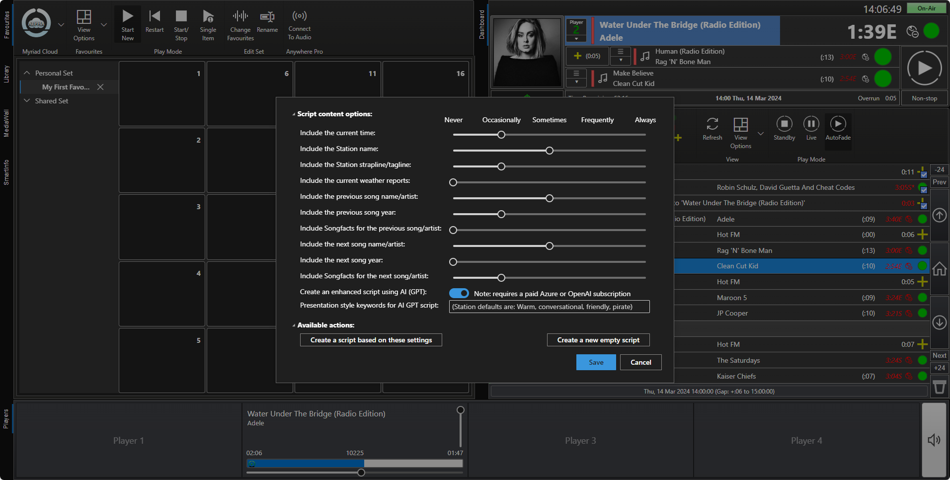 Image shows a screenshot of the Script Content Options window in Myriad's AI Voice Link.