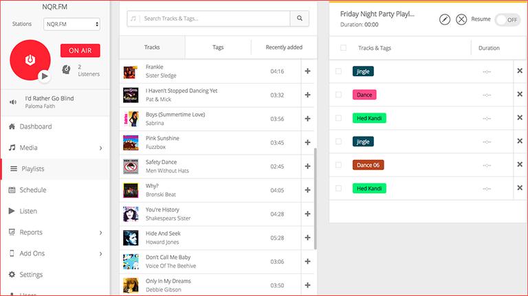 This is an image of a screenshotted Radio.co playlist. The tracks in the list are indecipherable from this image, but it emulates how it would appear on your radio station.