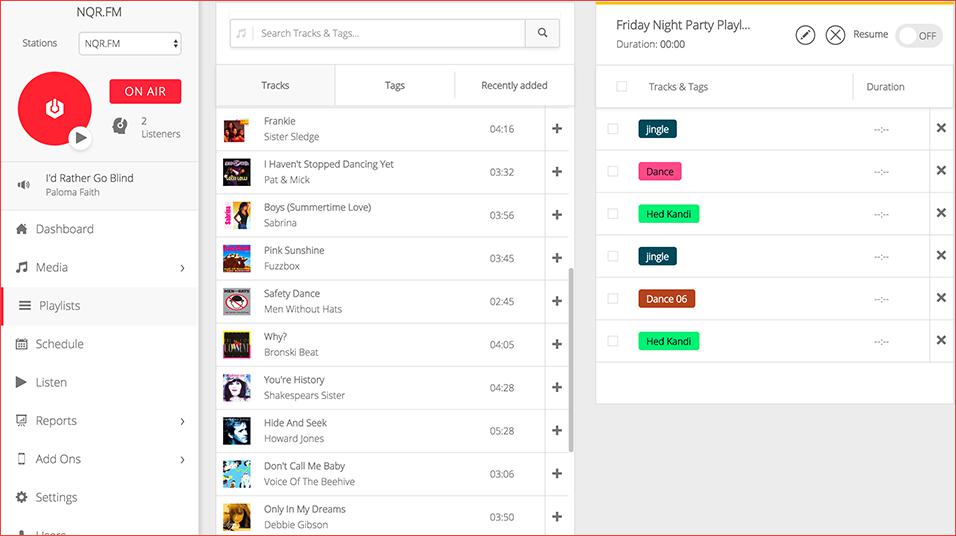 This is an image of a screenshotted Radio.co playlist. The tracks in the list are indecipherable from this image, but it emulates how it would appear on your radio station.