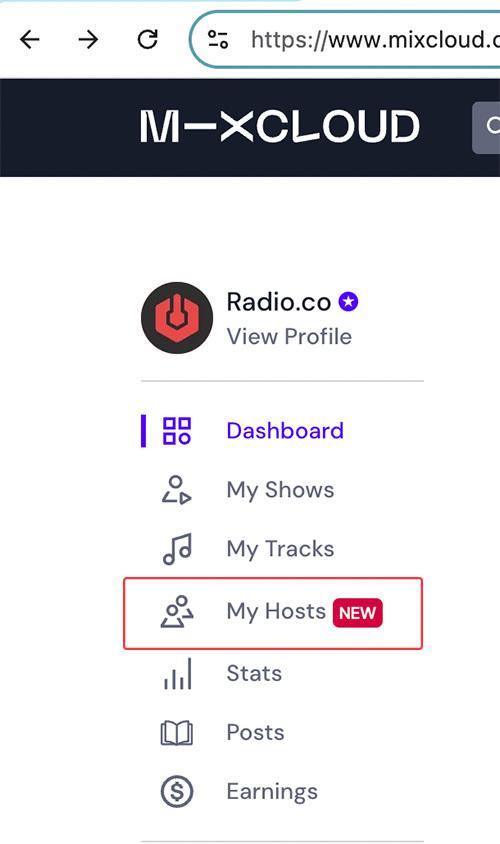 Image is a screenshot showing the options on a Mixcloud Pro dashboard.