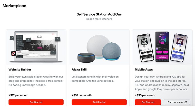 Image shows where to order Mobile Apps in the Radio.co dashboard.