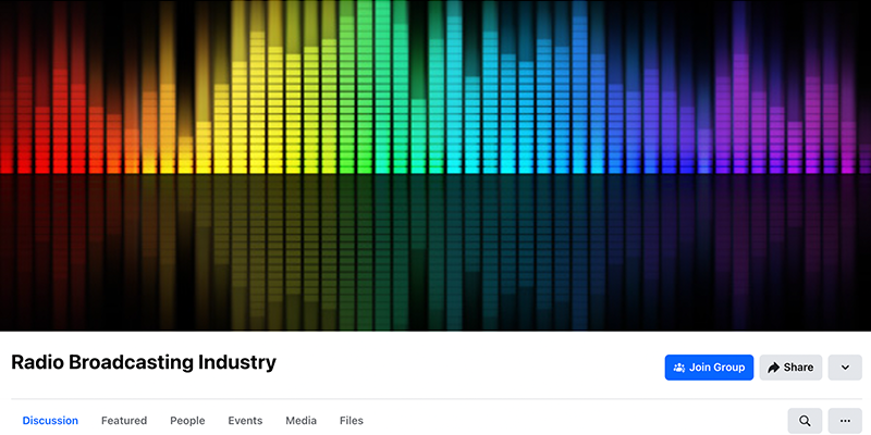 A screenshot of the Radio Broadcasting Industry Facebook group.