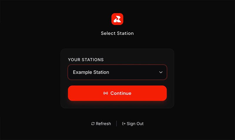 Image shows the Select Station dropdown window in Radio.co Live.