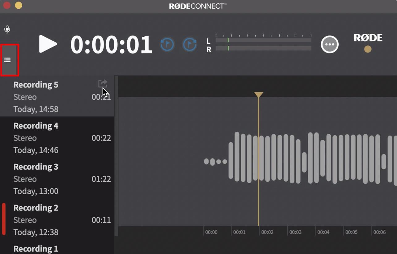 Image shows the RODE Connect Setup for Radio Recording Bank.