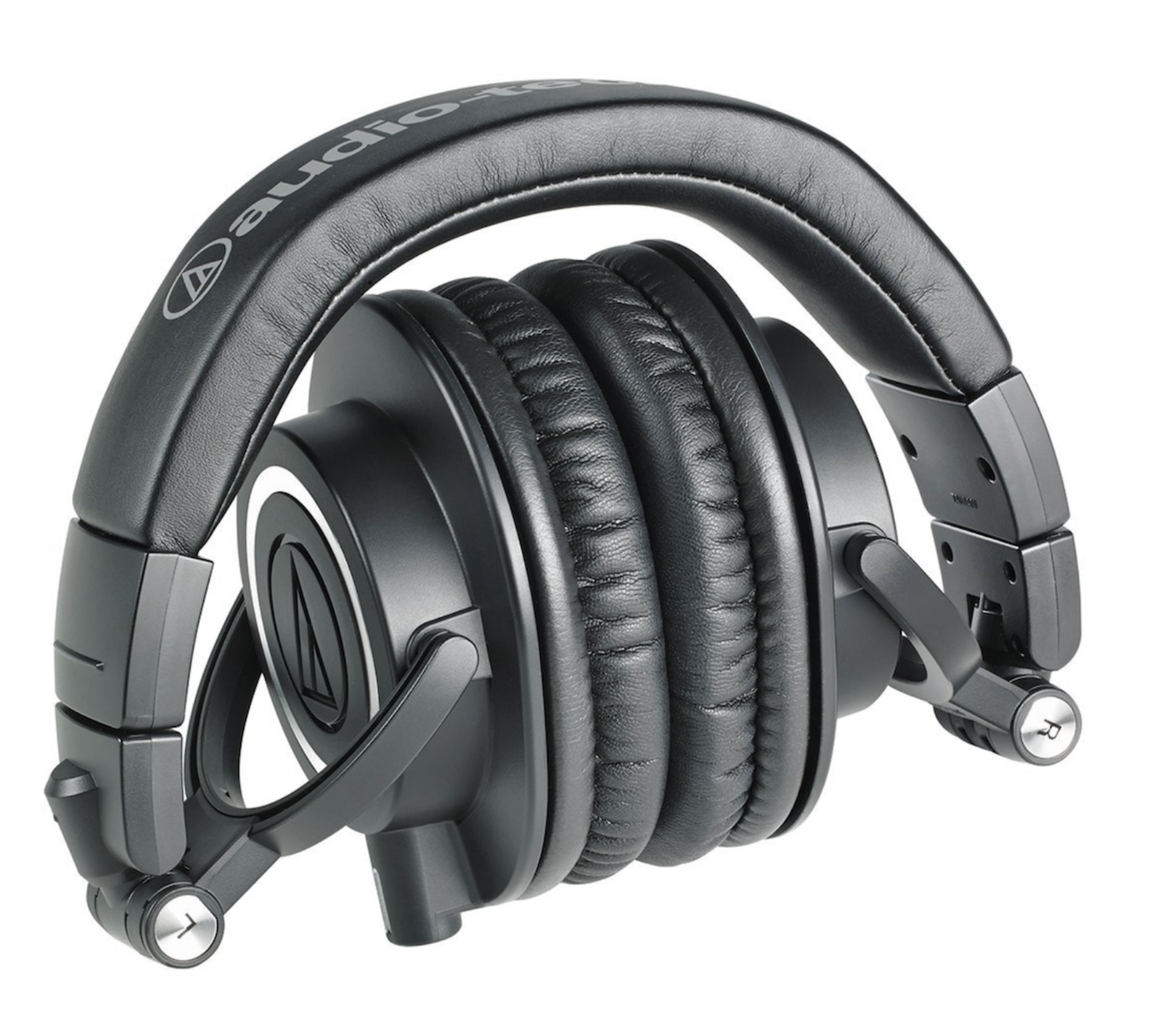 This is a stock image of some Audio Technica ATH M50X headphones against a plain white background. The headphones are black and circular with an arch over them.