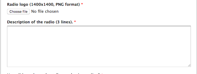 Image shows the Radio Logo and Description fields within the Deezer contact form.
