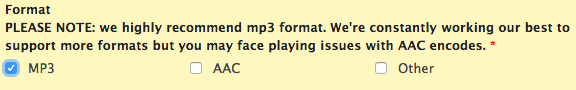 Image shows the Format options within the Deezer contact form.