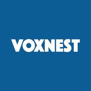 Image is the logo for Voxnest, featuring a blue background and white font in the centre that reads "VOXNEST".