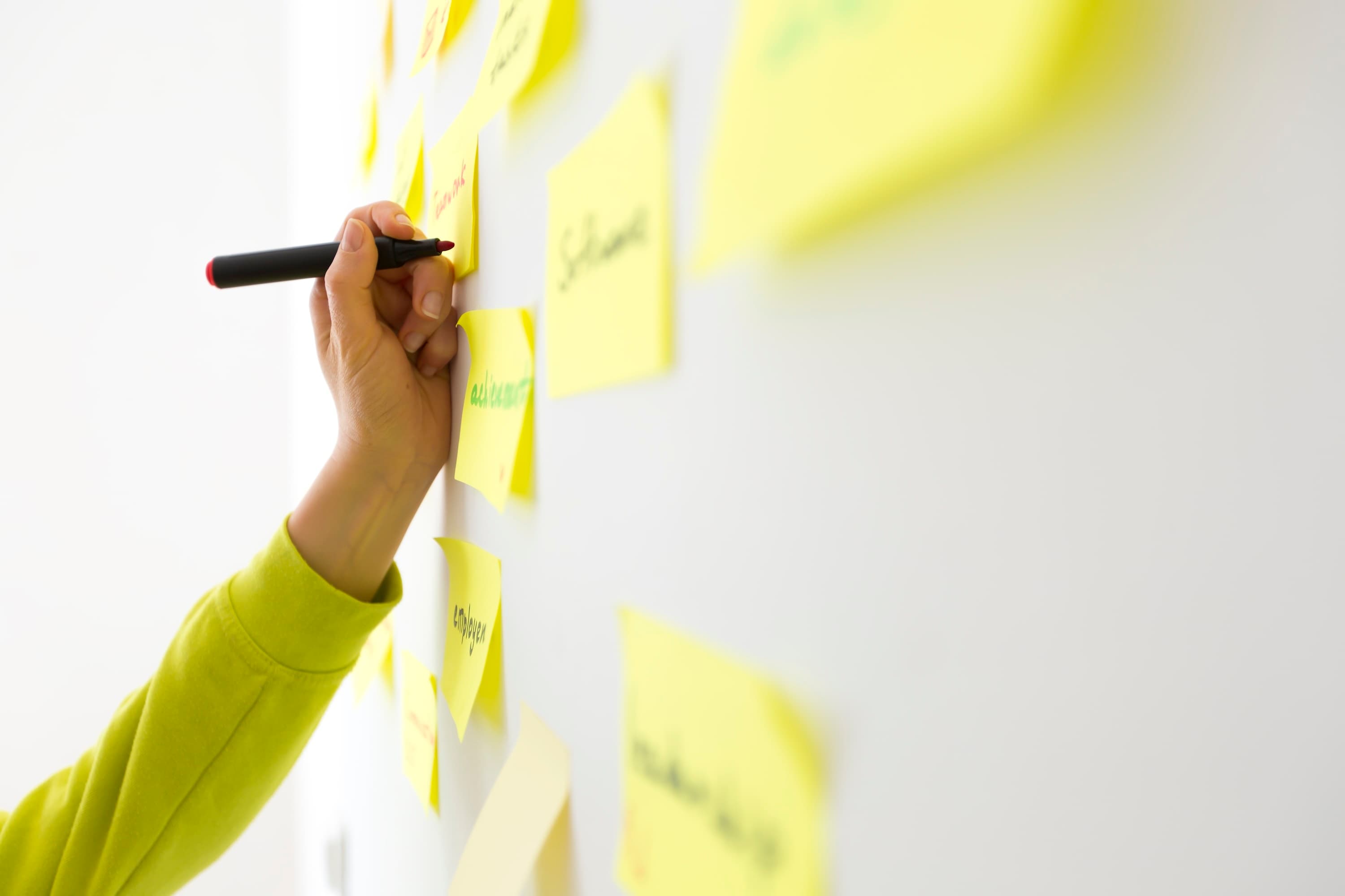 Writing business plan on post-it notes