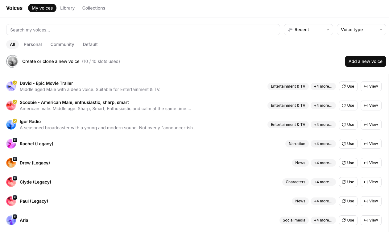 ElevenLabs voice library.