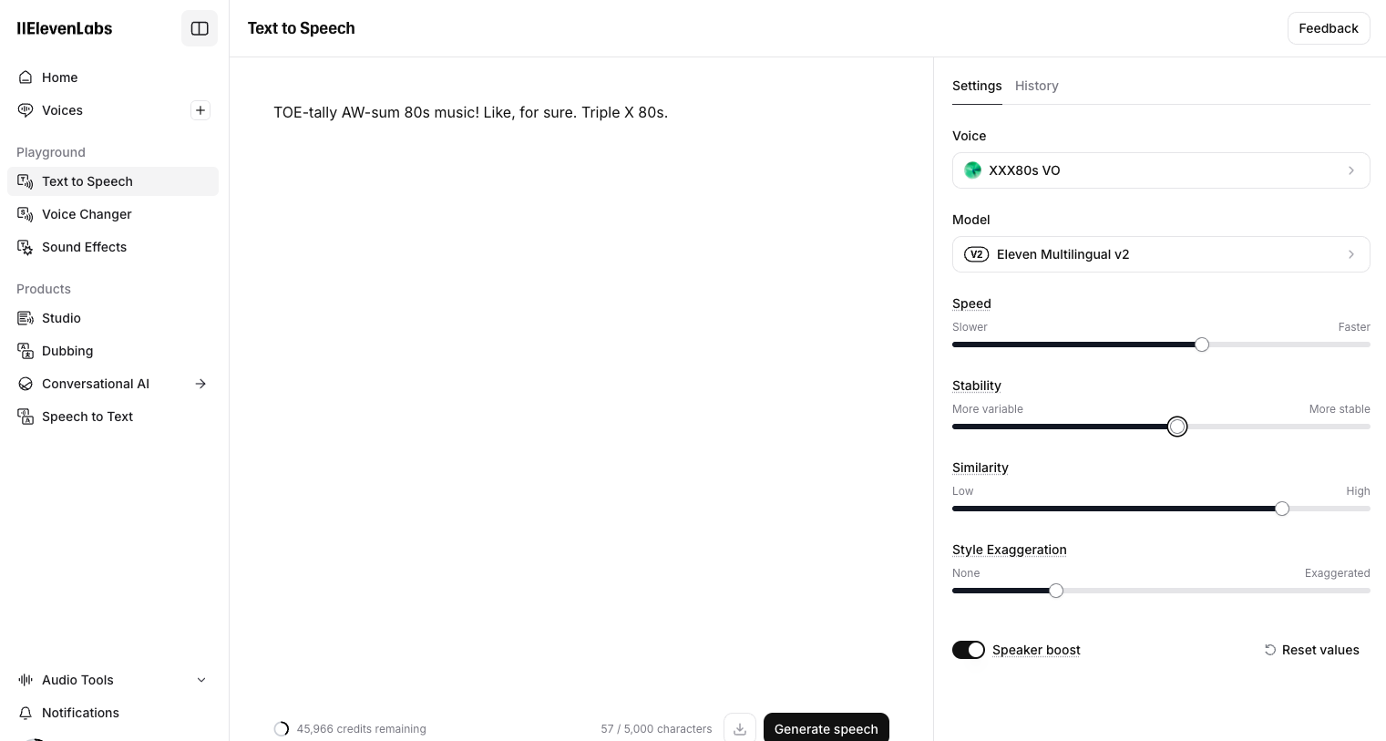 ElevenLabs text to speech feature.