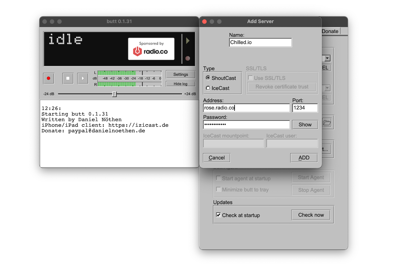 Image shows the process for adding a new server in BUTT.