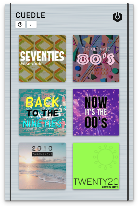Image is a screenshot from the Cuedle game, showing the choice of decades.