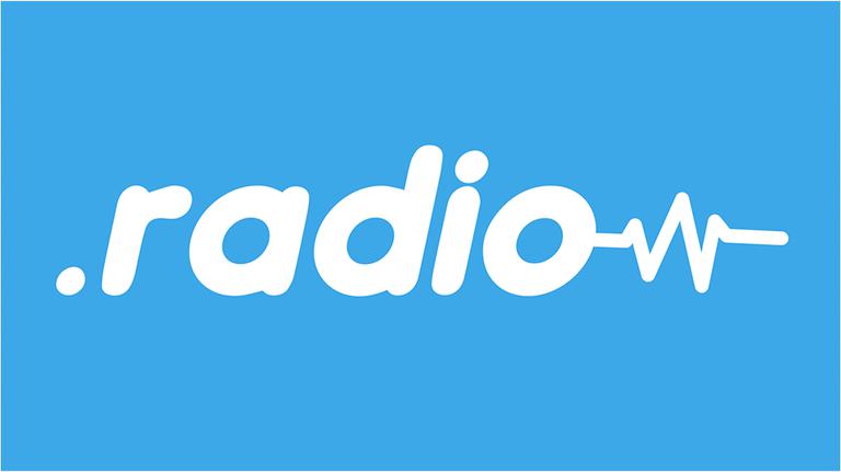 this is a light blue background with a white .radio graphic in the middle. At the end of .radio is a signal illustration.