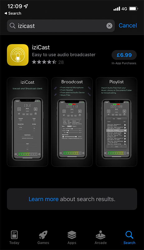 Image is a screenshot showing iziCast within the App Store.
