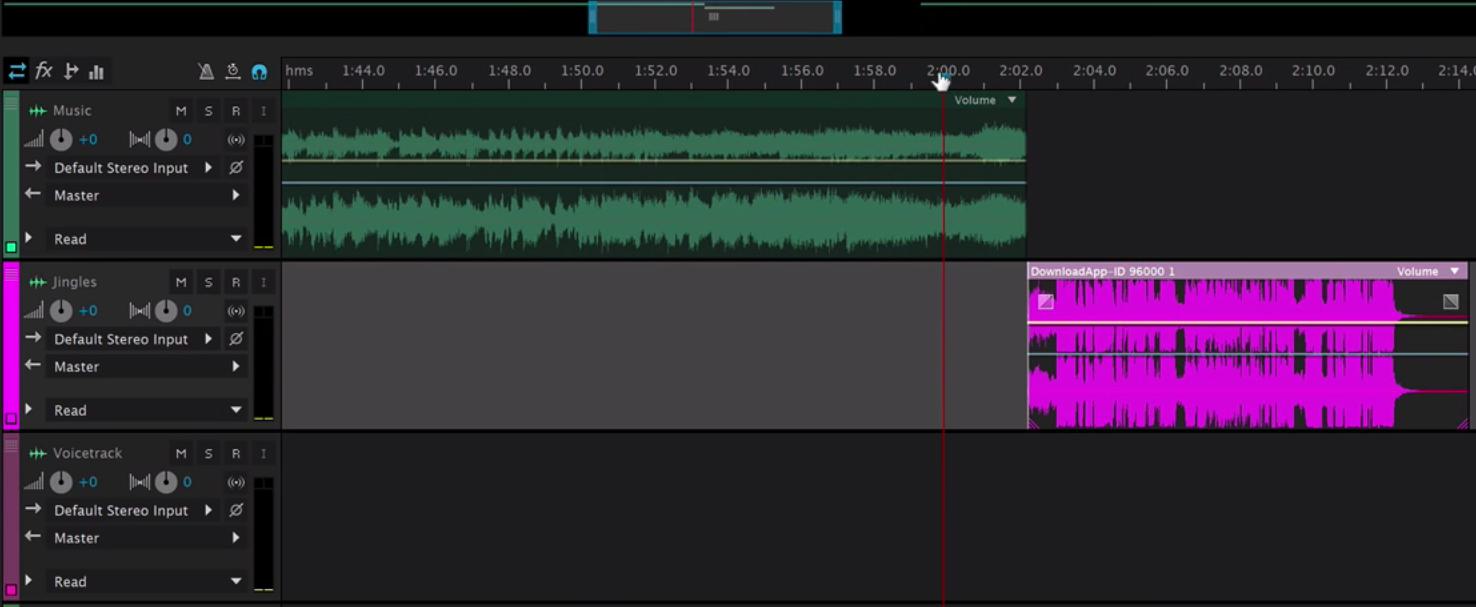 Image shows two audio files in a digital audio workspace, being edited to make a jingle.