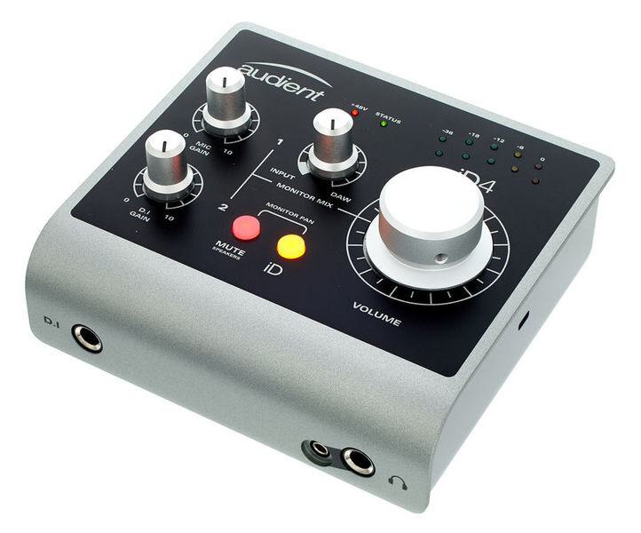 Image shows the Audient iD4 audio interface against a white background.