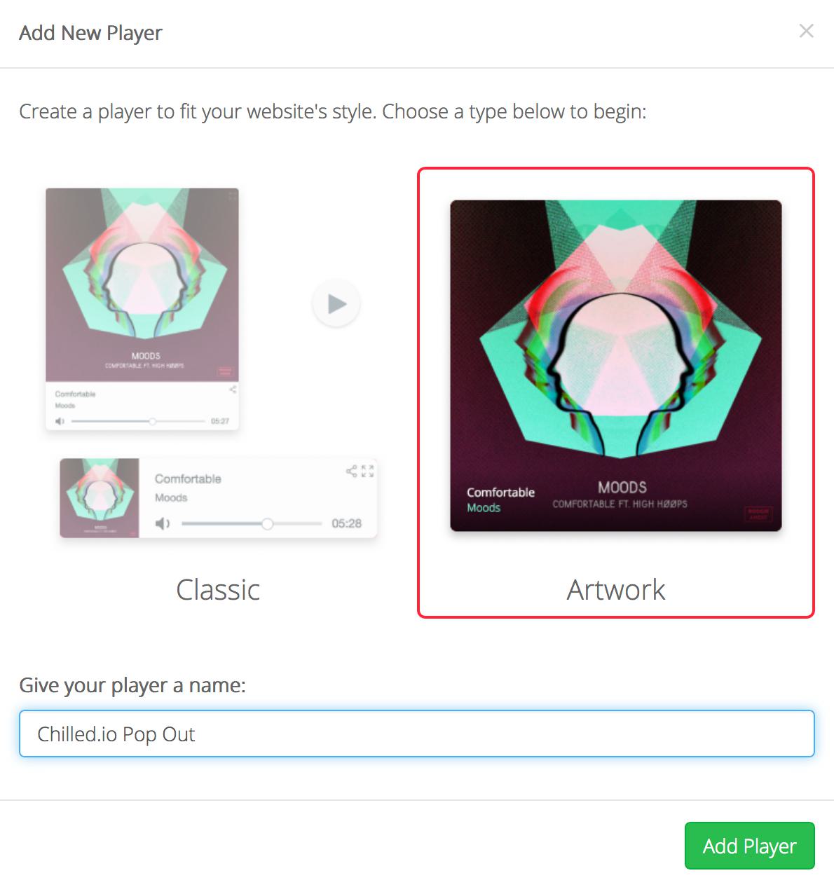 Image shows the Create Radio Player window within Radio.co.