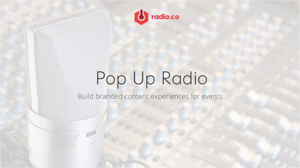 This is a white blurred backdrop. The top of it reads radio.co in red text. The words Popup Radio are in the middle in slim text.