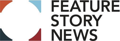 Image shows a banner logo for Feature Story News. It's a white background with a circle and square design on the left, and the text "Feature Story News" on the right.