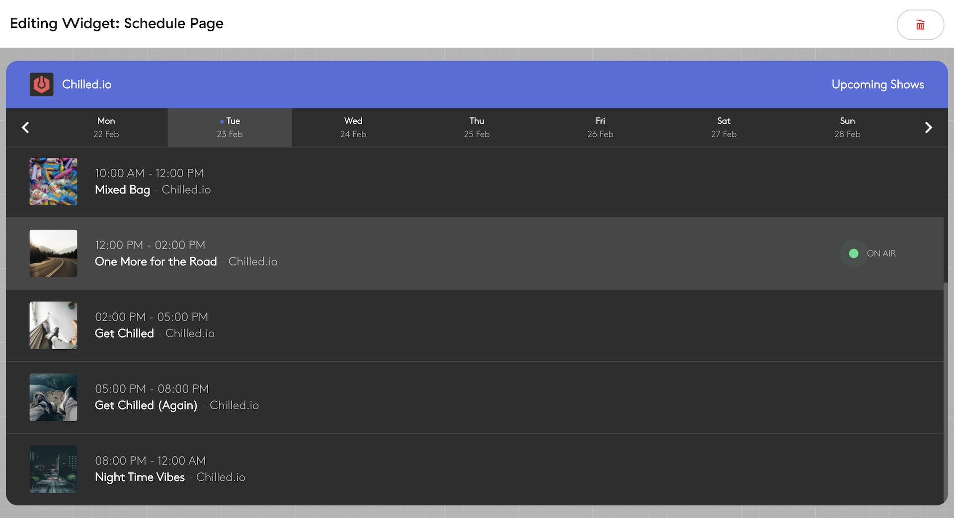 Image shows a preview of a Radio schedule widget.