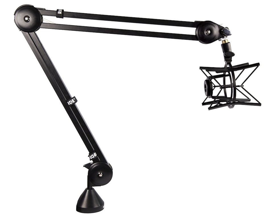 Image shows the a black boom arm, against a white background.