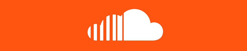 This is an orange backdrop with the Soundcloud logo in the middle of it, a cloud with orange dividing lines on the lefthand side.