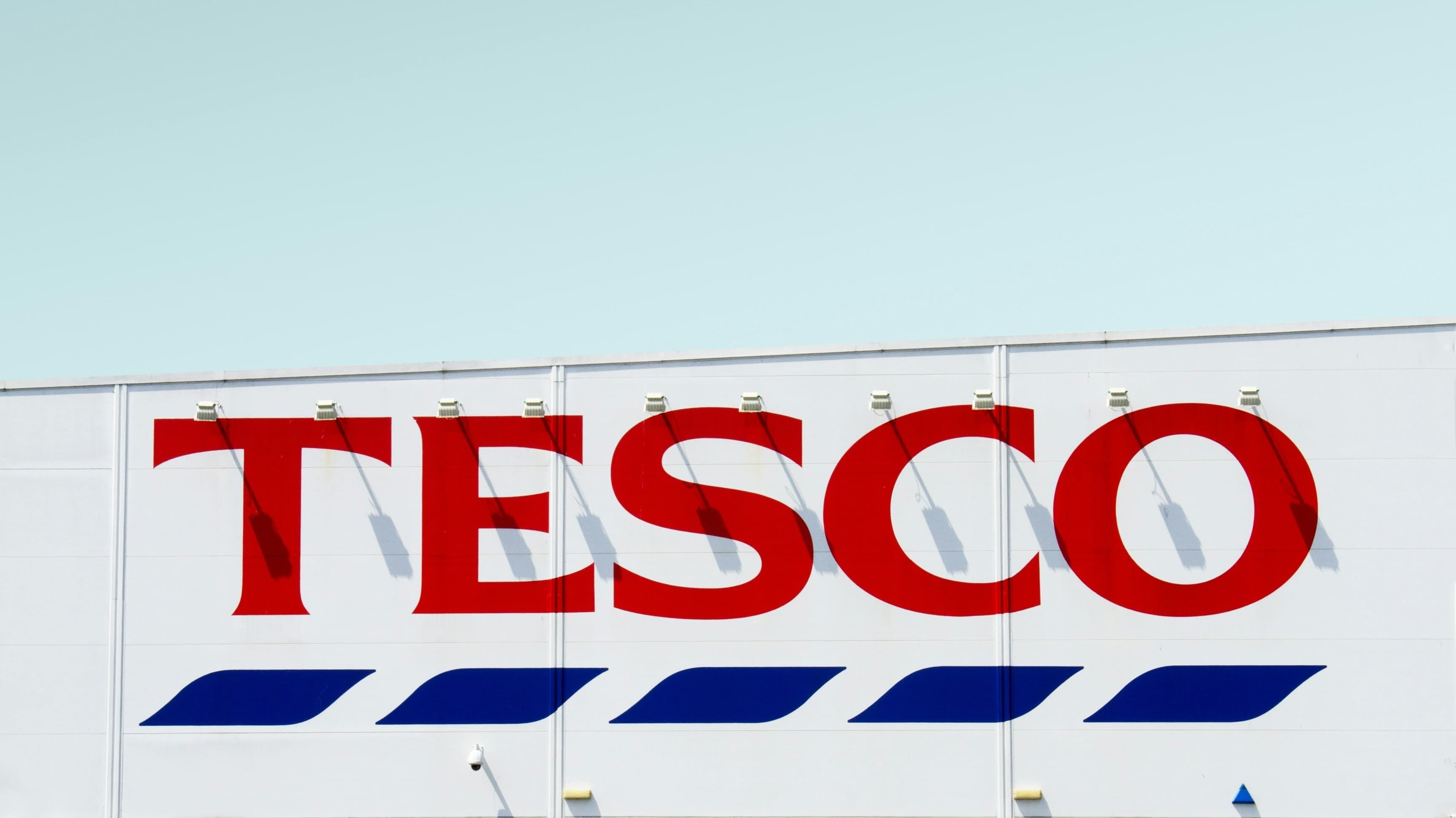 Tesco supermarket logo outside the store.